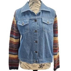 Christopher‎ & Banks Womens Denim Jacket Striped Knit Sleeve Multicolor Size S